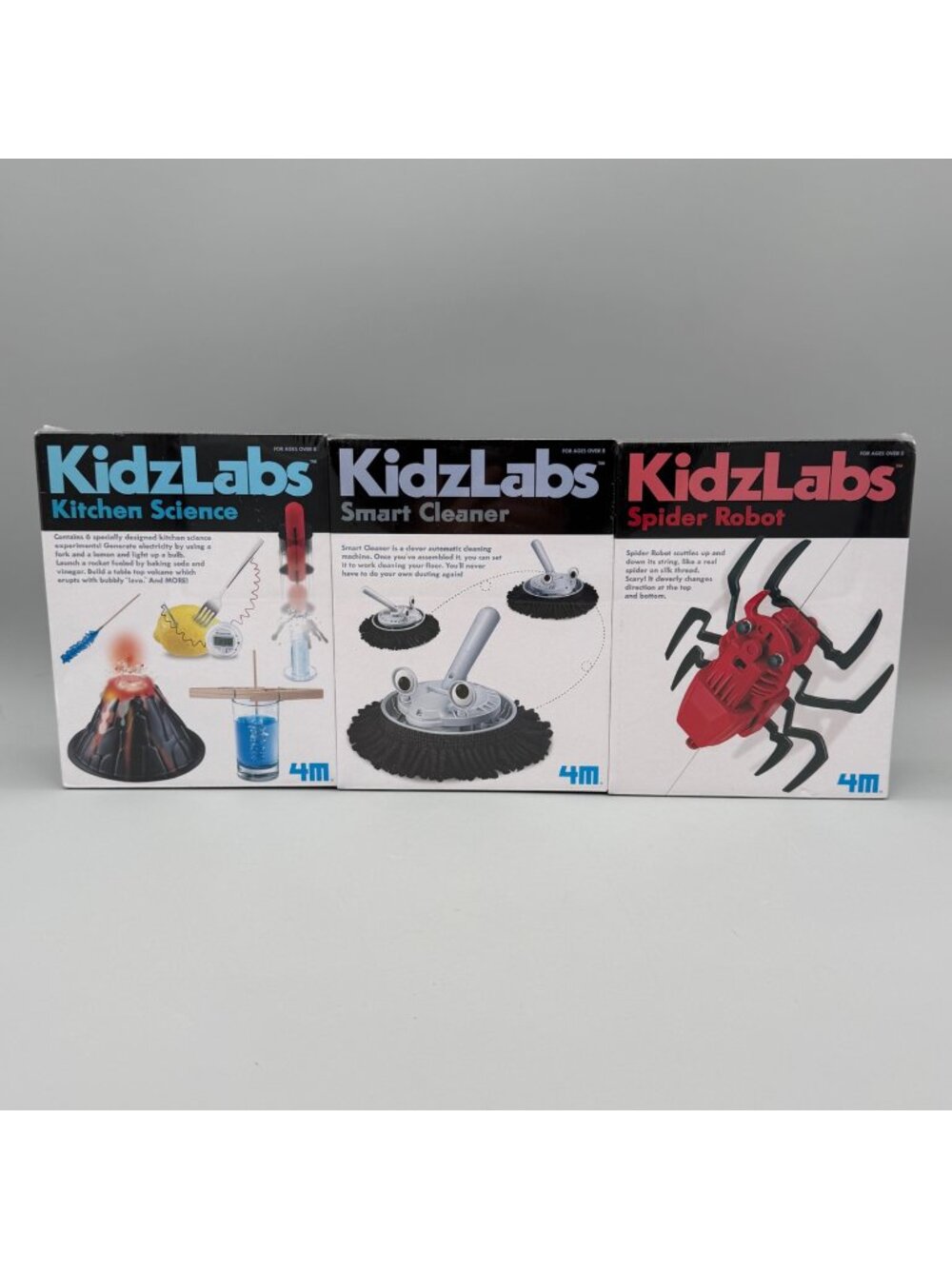 4M KidzLabs Set of 3 Kitchen Science, Smart Cleaner & Spider Robot Science Kits